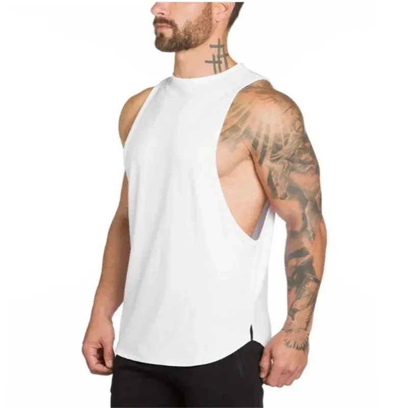 Blank Running Vests Mens Gym Clothing Bodybuilding Stringer Tank Tops Summer Cotton Cut Off Fitness Muscle Guys Sleeveless Shirt 1