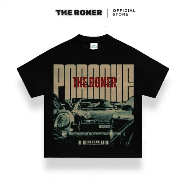 【Chất liệu 100% cotton】Áo thun BOXY "Porsche Classic" THE RONER Local Brand UnisexTính khí rất phong cách Menswear Nam Cổ Tròn Cotton áo  lá phiên bản áo  thun chữ aa