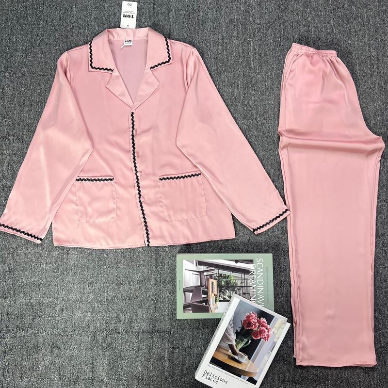 Đồ Bộ Pijama Lụa LaTin Tơ Tằm Viền Sóng Ánh Kim Thiết Kế Nữ  (Có Túi 40kg-58kg) 3