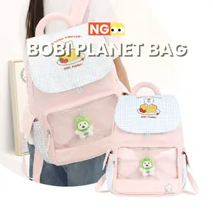 NG Stationery - BOBI PLANET Cute Backpack | Tas Ransel Wanita Pastel Puffy Handle | Tas Ransel Wanita Laptop 14 Inch Waterproof