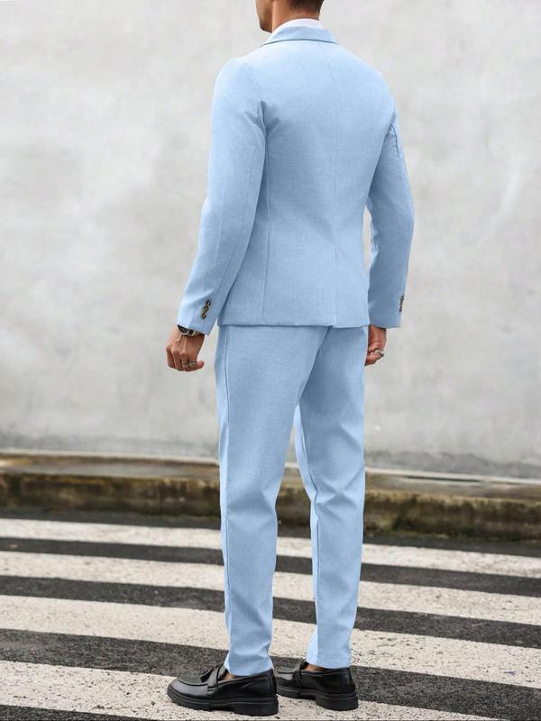 Men's Solid Color Business Suit Set, Slim Fit Lapel Neck Blazer & Pants, Men's Summer Clothes for Work Office Business, Menswear 8