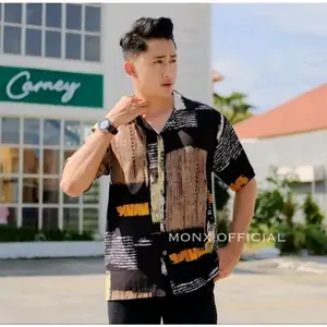 kemeja surfing pria motif kemeja hawai atau kemeja pantai Kantong bahan Rayon