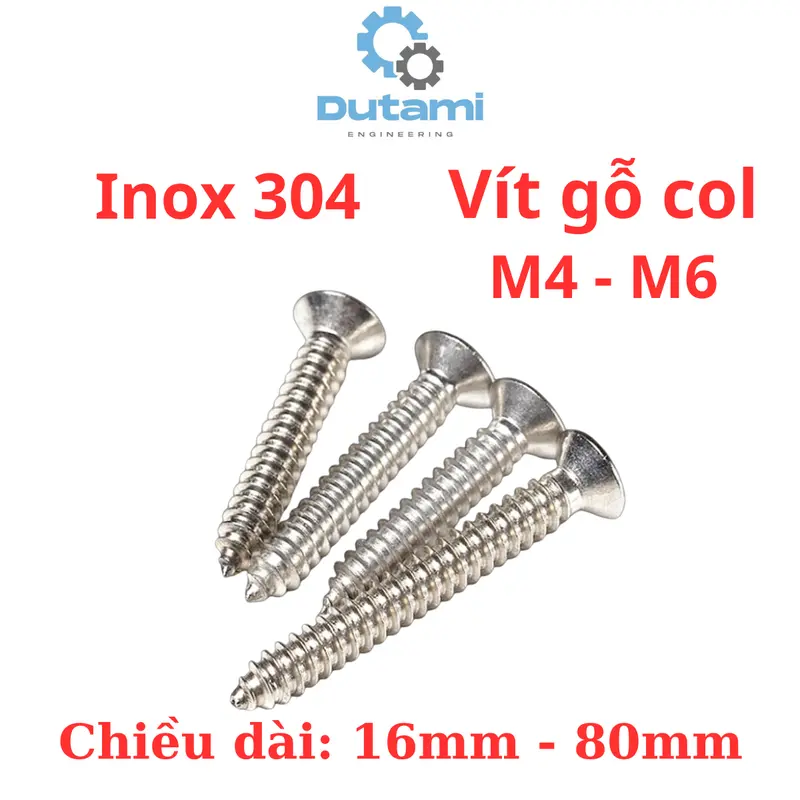 Vít răng thưa bắn gỗ, vít bắt tắc kê inox 304 đầu bằng size M4 M5 M6 5