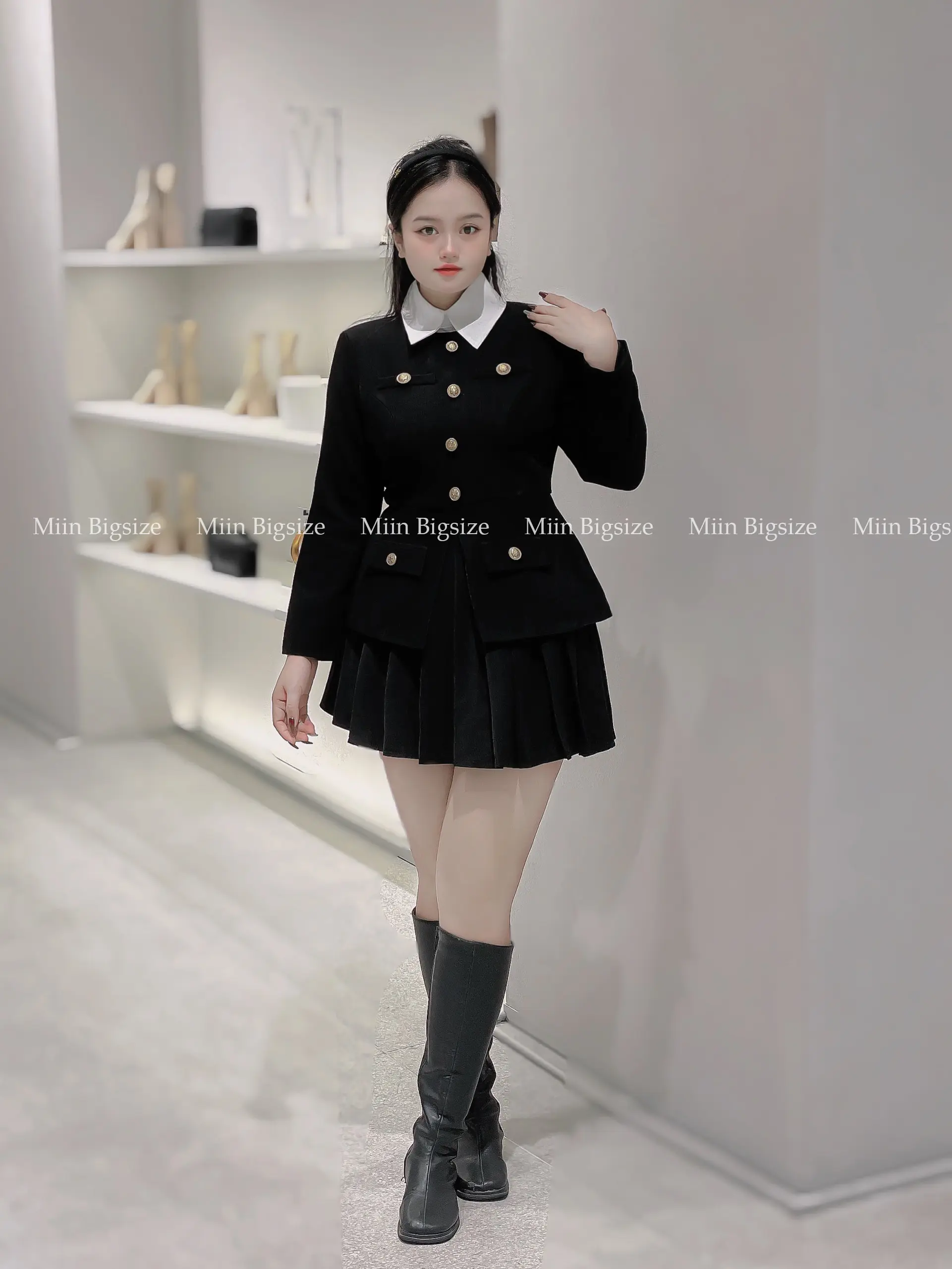 A46 Áo vest cúc đồng phối cổ sơ mi trắng Top Nữ