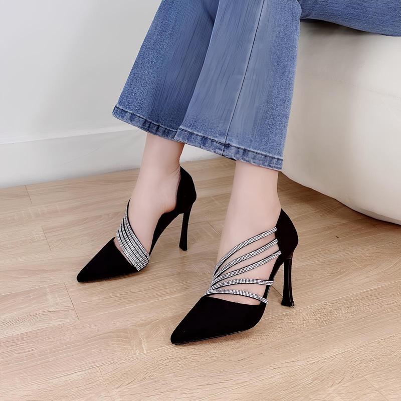 Giày bít mũi nhiều dây đá ôm chân che khuyết điểm chân gót nhọn 7cm mã N56 DéP Nữ Sandal Nhung Shoes