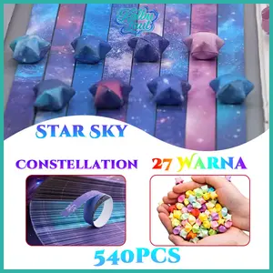 540pcs Origami Bintang DIY Motif Galaxy 3 Pilihan Warna Kertas Kerajinan Tangan Hadiah Anak