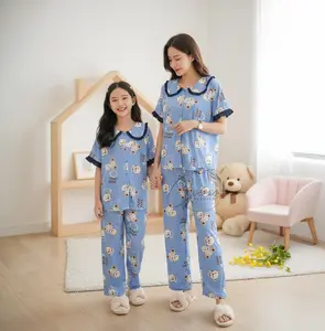 SH | [READY] Set Piyama Irana Ibu Dan Anak Bahan Viskin Dress Midi Model Baju Tidur Wanita Motif Casul Elegant