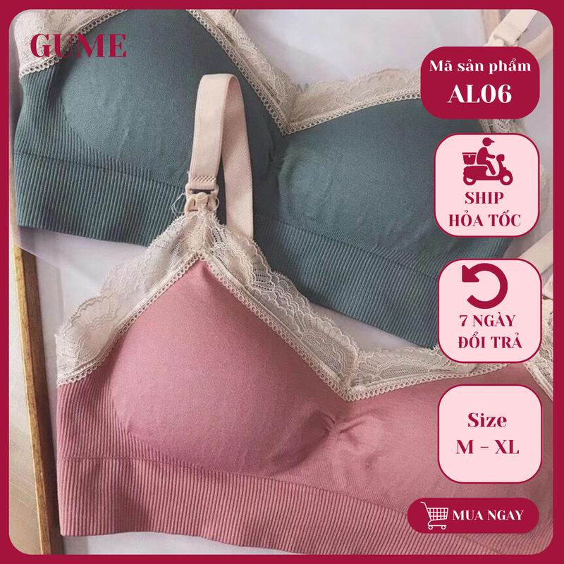 Áo lót bầu chống sệ viền ren chất cotton áo cho bé ti áo hút sữa không dây AL06