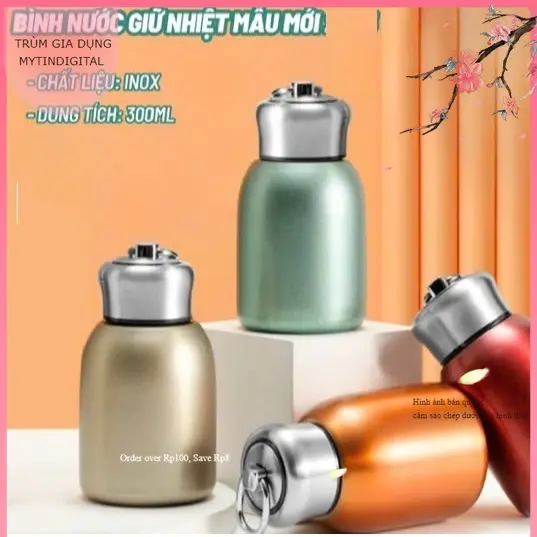 Bình giữ nhiệt mini 300ml, bình giữ nhiệt inox 304 cao cấp có móc treo