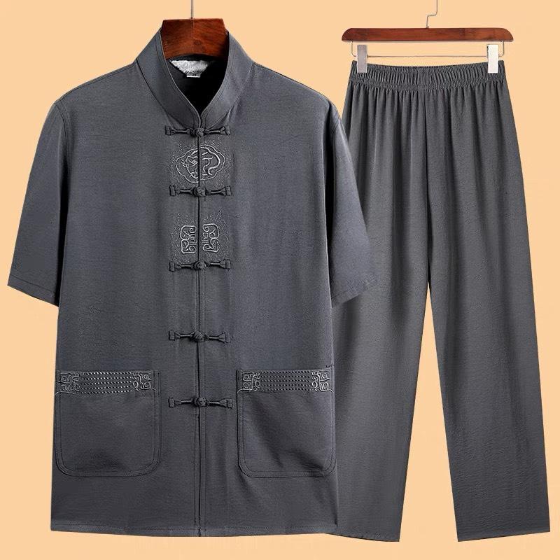 Bộ quần áo trung niên nam cổ tàu có túi đồ bộ đũi nam cho ông cho bố Menswear Thun Ong Nhung