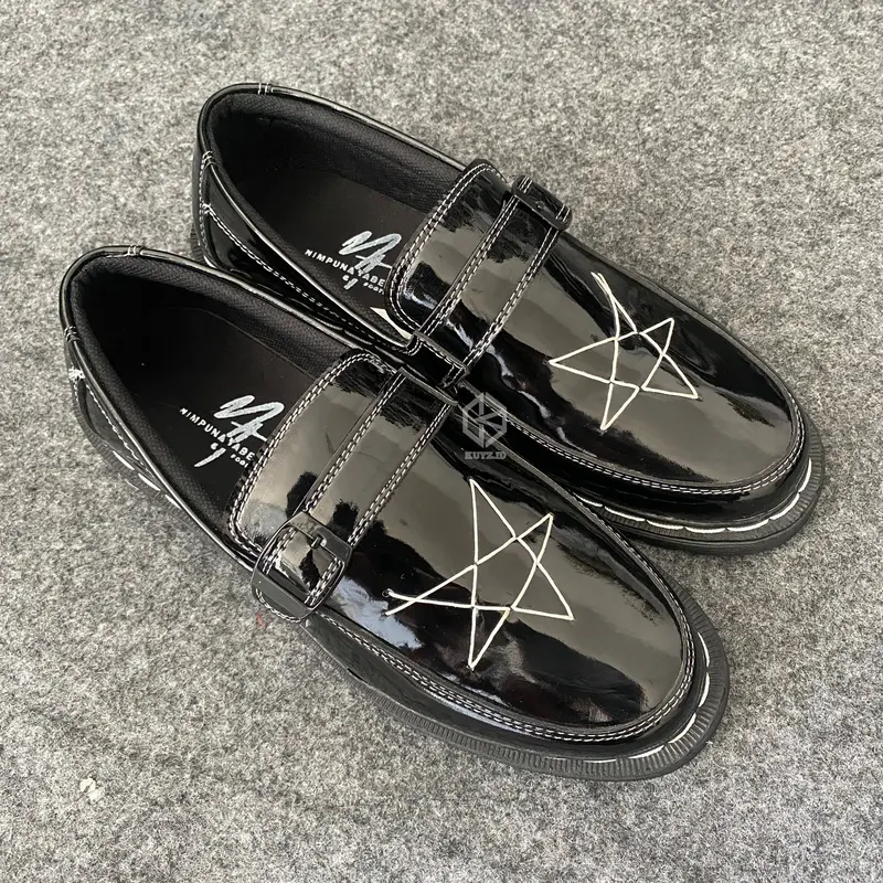 Sepatu Formal Loafers Pria Hitam Star Glossy | Sepatu Formal Casual Pria Keren | Sepatu Loafers Kerja Pria Kulit 1