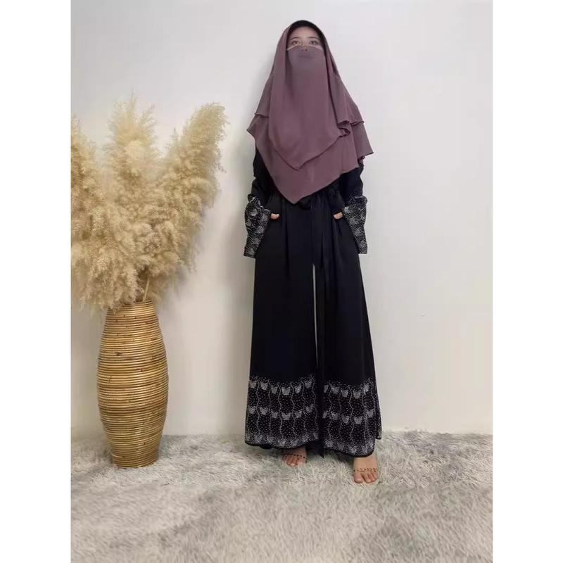 Trendy Muslim Slim Fit Cardigan with Pockets Fashion Middle Eastern Embroidered Abaya 1431 5