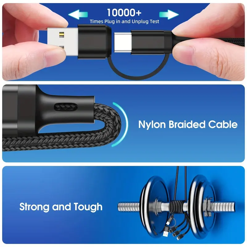 USB 5 In 1 A/C to L/C/M Fast Charging Cable, 3.94ft/120cm 47.24inch Durable Charging Cable, Multifunctional Charger Cable for Home Car Office Use 4