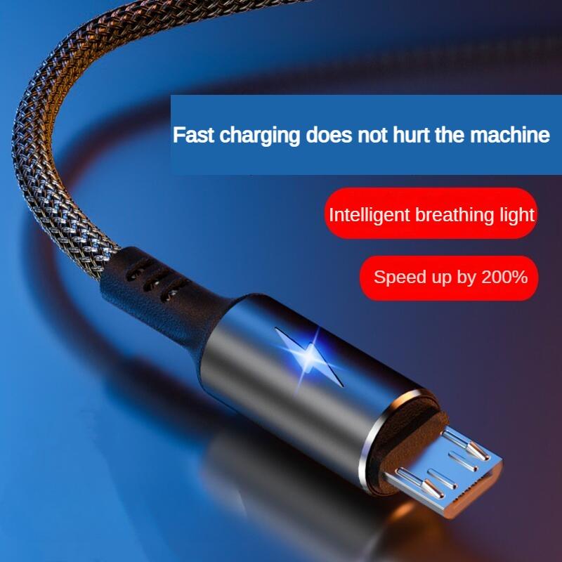 Cáp Dữ Liệu Micro Usb, SJX-97-Android, Dệt Dây Câu Cá, Có Đèn, Thích Hợp Cho Vivo, Huawei, Oppo, Xiaomi, Cáp Sạc Màu Đỏ, Có Chiều Dài 1.2M / 2M / 25cm, Thích Hợp Sử Dụng Trong Thời Gian Ngắn
