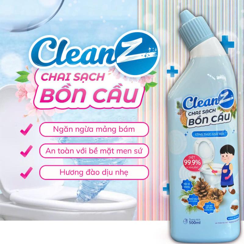 Chai sạch bồn cầu Cleanz vệ sinh làm sạch, loại bỏ mảng bám, khử khuẩn duy trì sự sáng bóng ngăn ngừa ố vàng và an toàn cho men sứ