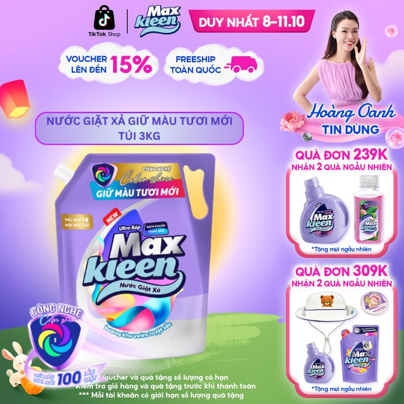 Túi Nước Giặt Xả MaxKleen Giữ Màu Tươi Mới Hương Khu Vườn Tuyệt Sắc 3kg/Túi