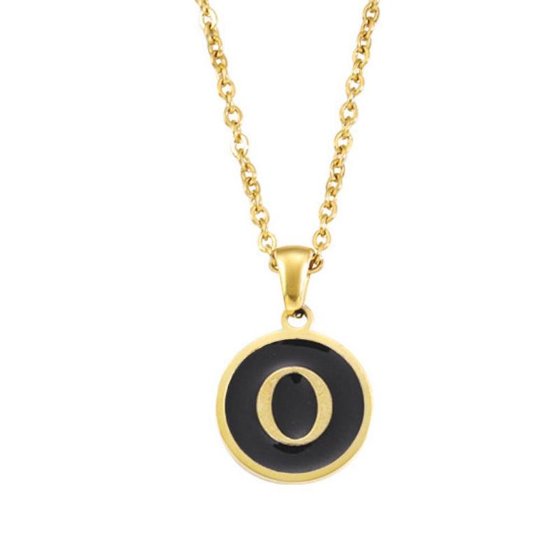 Product Introduction of Black Alphabet Necklace Pendant Round Pendant 26 Letters Necklace 41