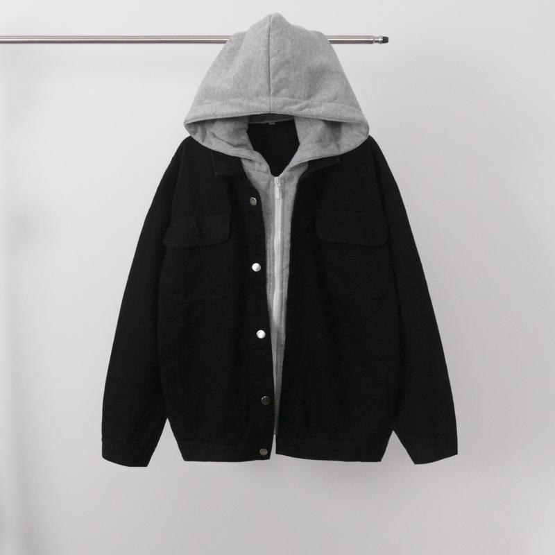 Áo khoác jean đen basic layer mũ chùm nỉ xám Kpis Clothes