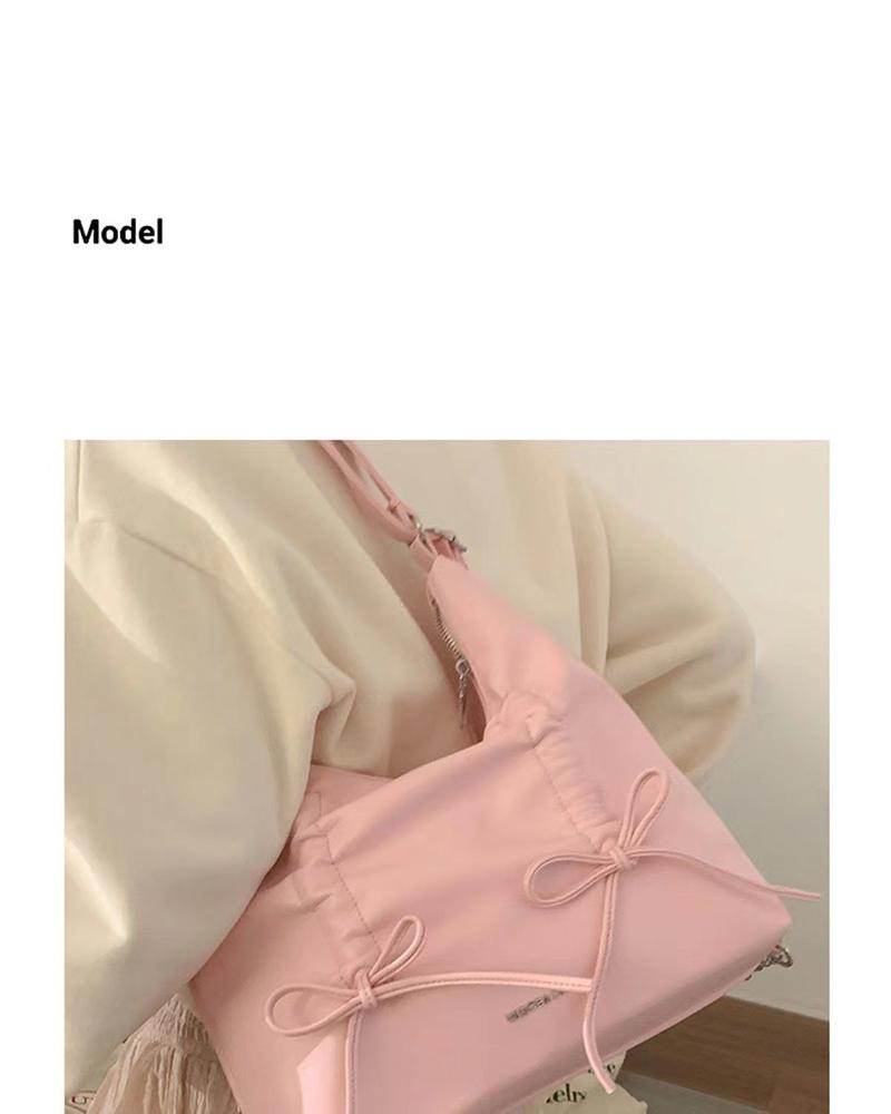 Product Introduction of Pleated Bowknot Backpack for Women 2024 New Trendy Fashion Sweet Tote Bag Casual Large Capacity Bag 7