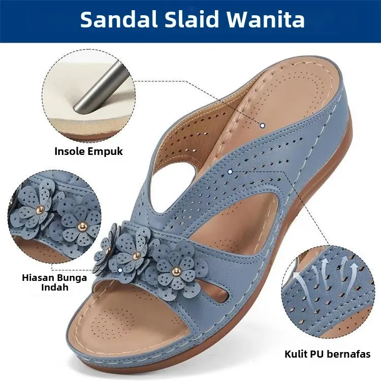 Sandal Baji, Gaya Retro, Saiz Besar, Rekaan Mulut Ikan Pantai Baharu, Sandal dan Bunga sandal  madura  wanita