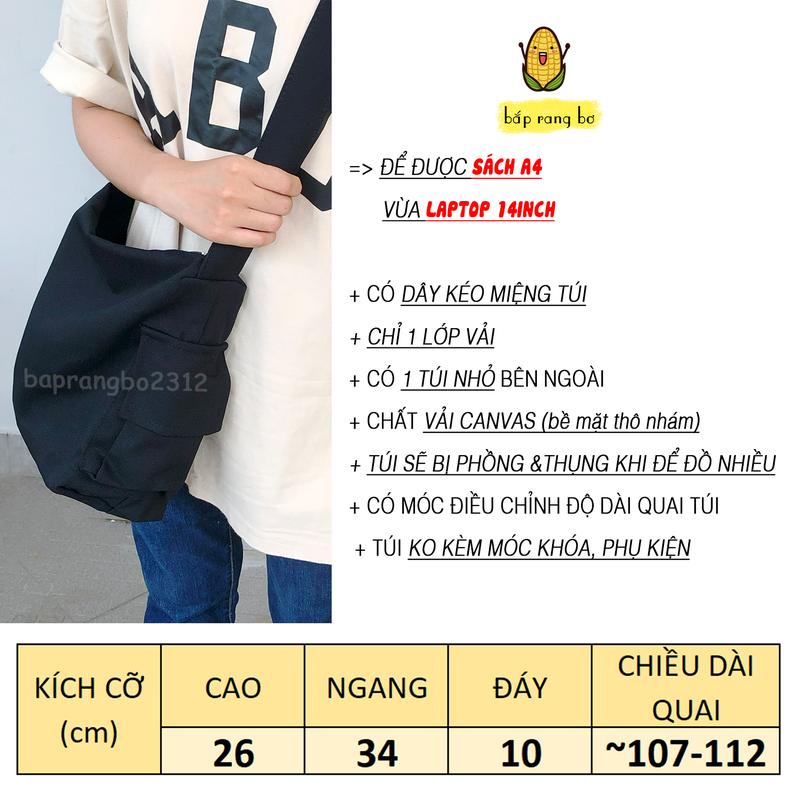 Túi đeo chéo Tote Vải canvas trơn trống túi hộp nam nữ unisex