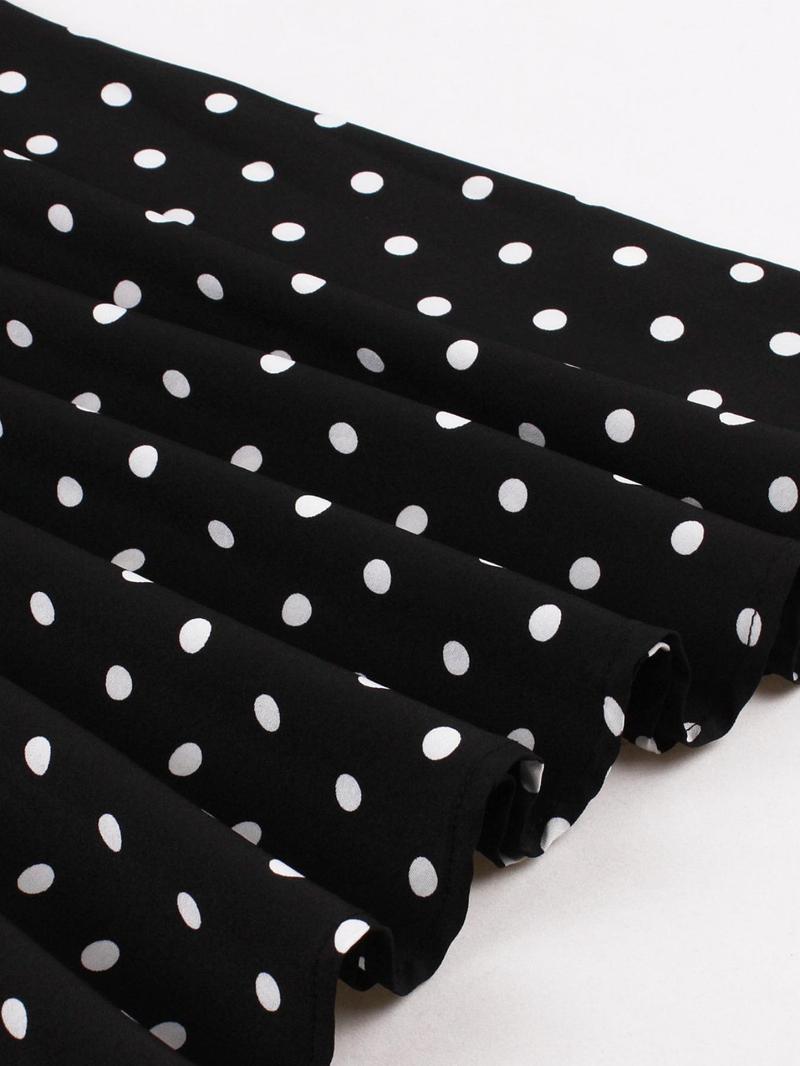 Product Introduction of Women's Patchwork Polka Dot Print Contrast Lace Belted Dress, Elegant Sleeveless Round Neck A Line Midi Dress for Summer, Fashion Women's Dress for Party Holiday Dating 6
