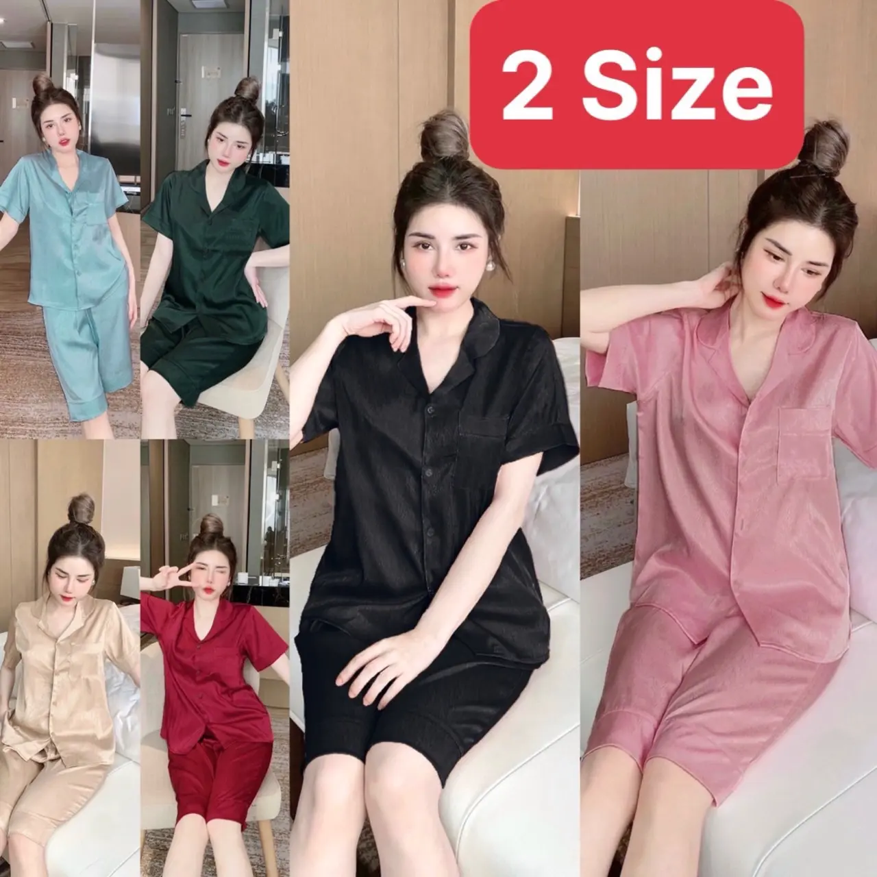 Đồ Bộ Nữ  Pijama Lửng Lụa Xước Tay Ngắn Freesize 40-58Kg &Bigsize 60-75Kg