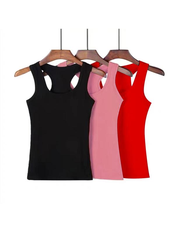 Women's Solid Round Neck Tank Top, Summer Clothes, Casual Sleeveless Crew Neck Top for Summer, Ladies Clothes for Daily Wear 3