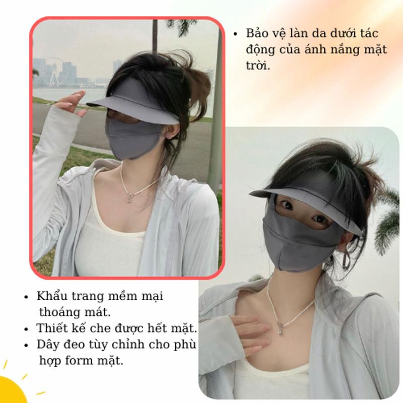 Mũ Khẩu Trang Vải Lụa Nhật Kèm Nón Chống Nắng Chống Tia UV UPF50+. Nón Mũ Vành Rộng Đi Đường Ngăn Nắng Bảo Vệ Da 6