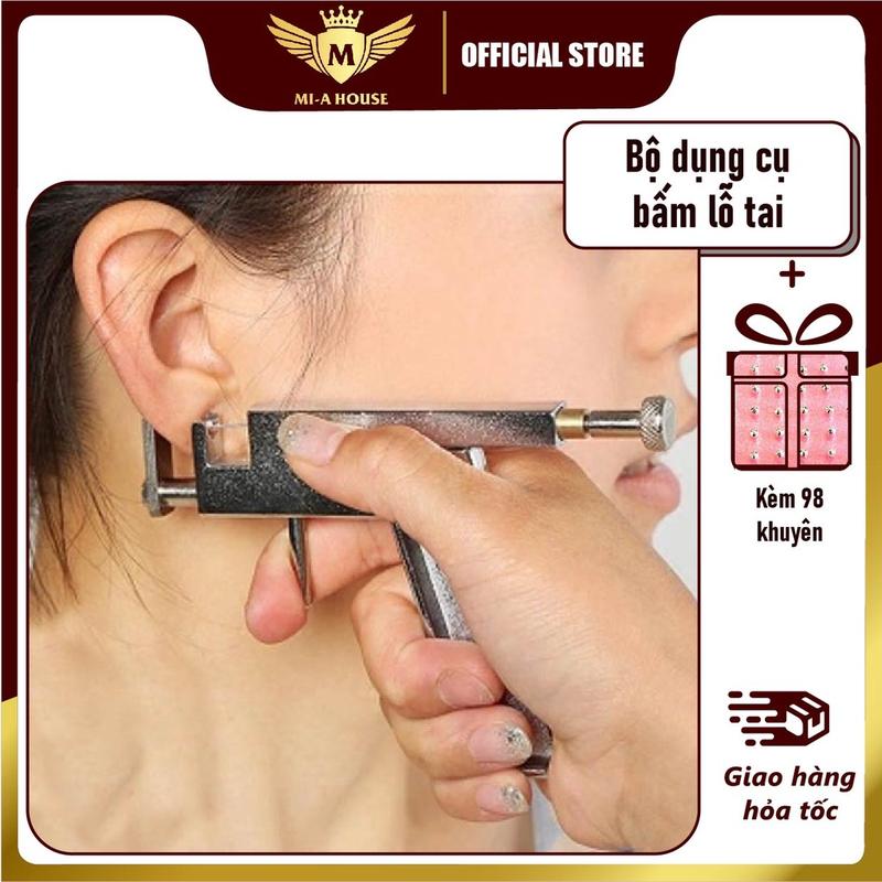 Máy bấm lỗ tai kim loại kèm 98 khuyên - dụng cụ xỏ khuyên tai chuyên nghiệp cho các tiệm nail spa -  máy bấm lỗ tai rẻ
