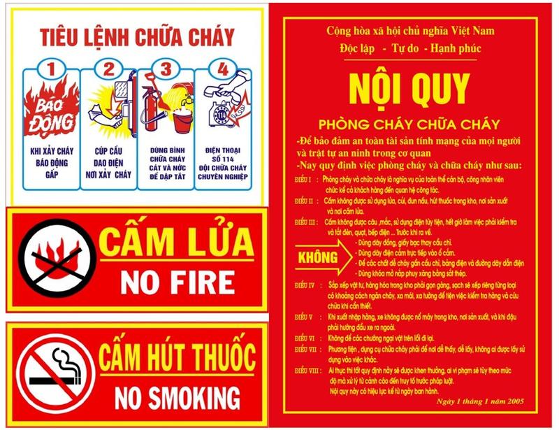  Bộ nội quy tiêu lệnh phòng cháy chữa cháy  chất liệu nhựa mica cao cấp  4 tấm  