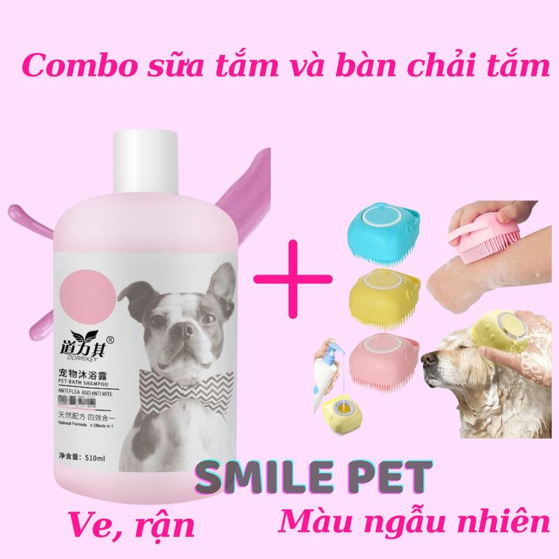 Combo sữa tắm cho chó mèo Dorrikey và Bàn chải tắm silicon có nút mở (Màu ngẫu nhiên)