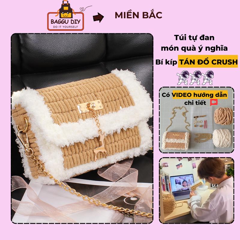 Set Nguyên Liệu Tự Đan Túi Bộ Nguyên Liệu Handmade Tự Làm Túi Tặng Bạn Gái Đầy Đủ Phụ Kiện Len Khoen Mác Dây Đeo Đa Dạng Màu Sắc 19cm×13cm×5cm Kèm Video Hướng Dẫn Chi Tiết BAGGU DIY A01 Tote Kem