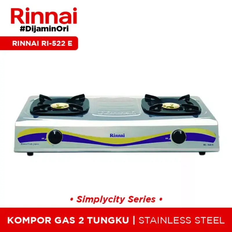 KOMPOR RINNAI 2 TUNGKU + SELANG REGULATOR RI 522 S, RI 522 C, RI 522 E, RI 522 A 3
