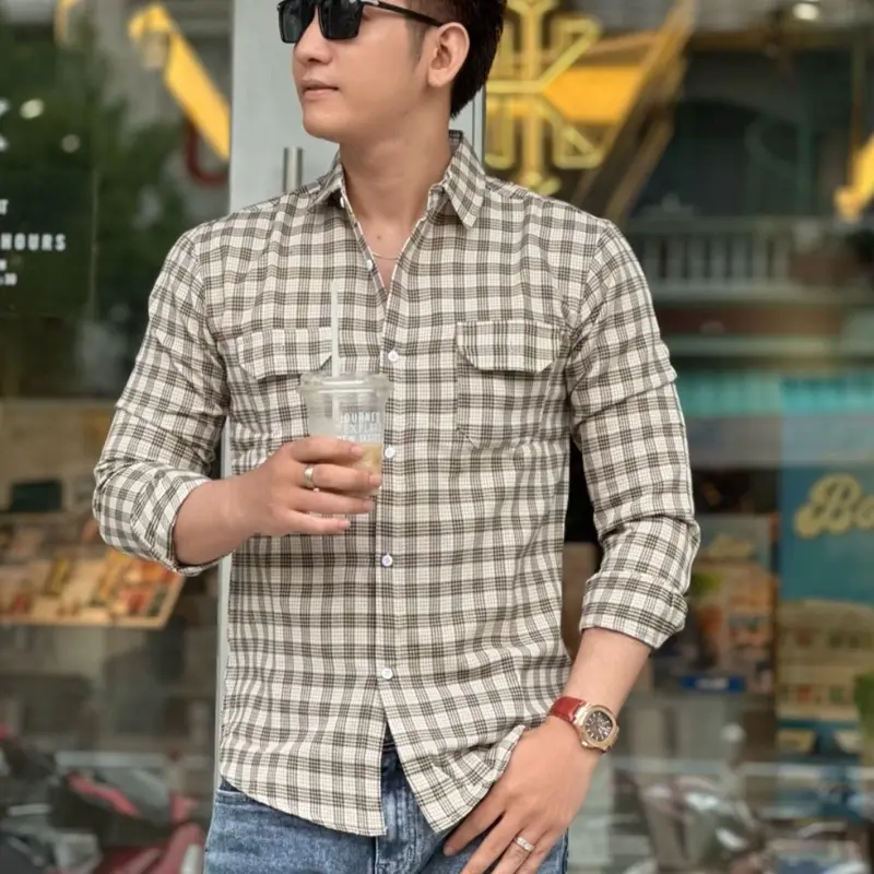 Áo Sơ Mi Nam Sọc Caro Nhỏ Phong Cách Lịch Sự Trẻ Trung
