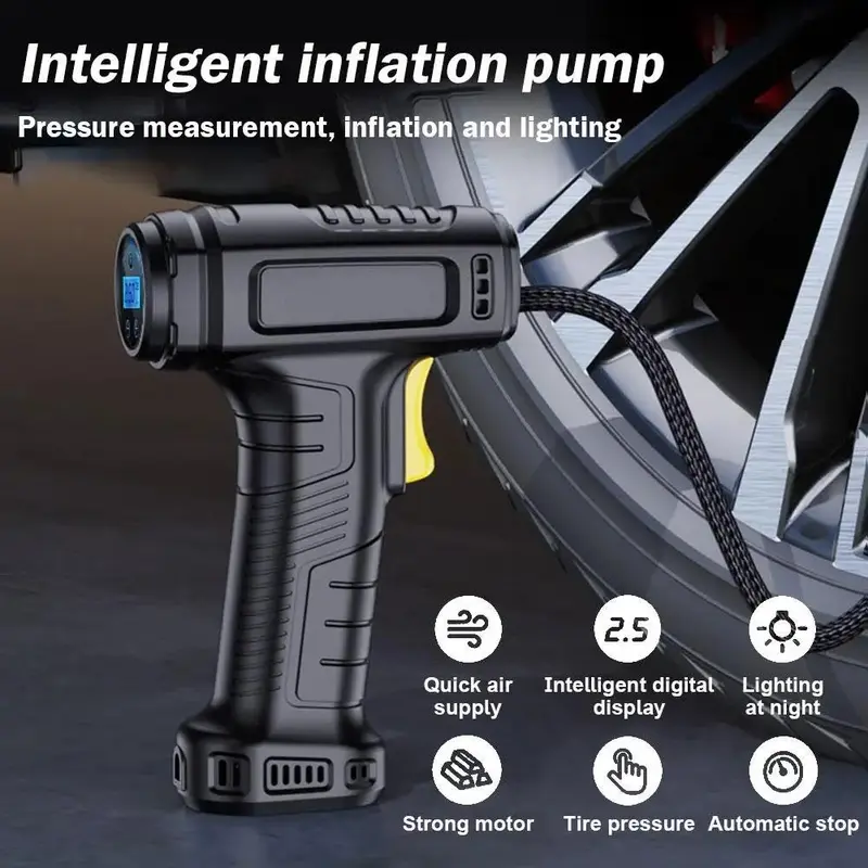 Wireless Tire Inflator, Portable Handheld Rechargeable Tire Pump with Digital Pressure Gauge, LED Light & 4 Nozzles for Cars Motorcycles Bikes 7
