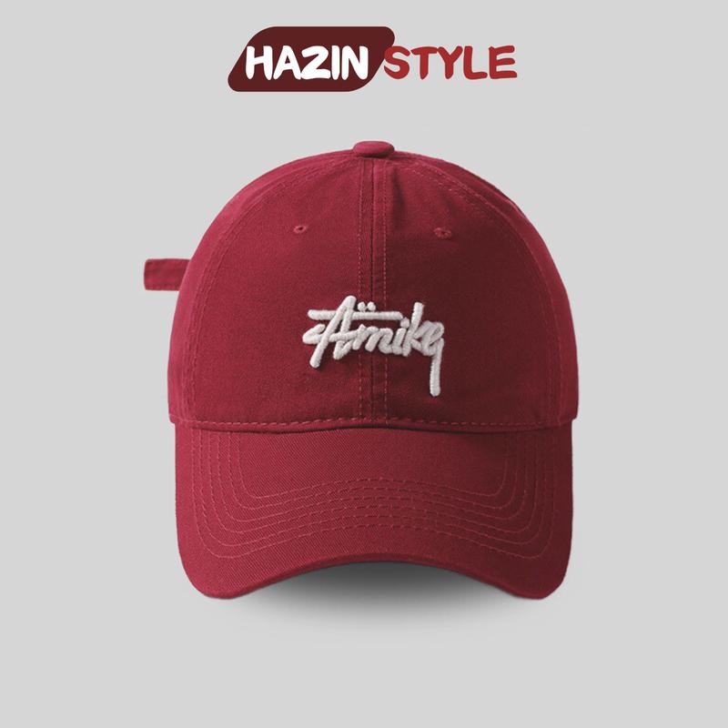 Mũ lưỡi trai HAZIN thêu chữ Amike màu đỏ form cứng, nón lưỡi trai nam nữ chất vải kaki thoáng mát nhiều màu hot trend