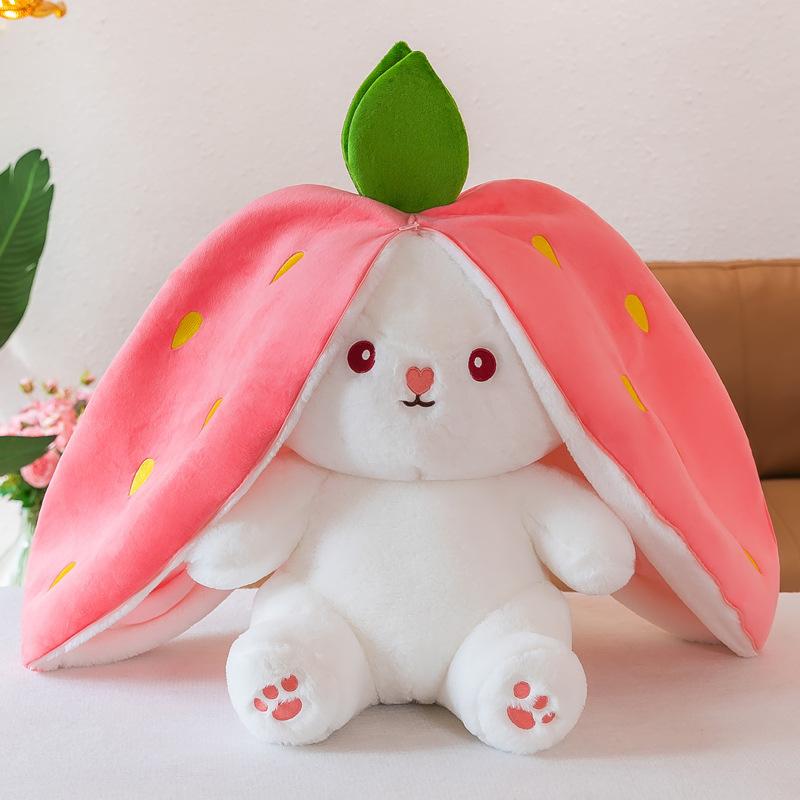 Gấu Bông Thỏ Dâu 25cm Thú Nhồi Bông Mini Thỏ Lốt Trái Cây Quà Tặng Dễ Thương Cho Trẻ Em