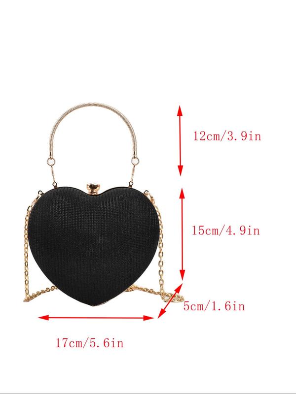 Women's Elegant Heart Shaped Design Evening Bag, Fashion Chain Strap Purse Shoulder Bag for Party, Trendy All-match & Exquisite Bag for Birthday Gift, Valentine's Day, Gift 5