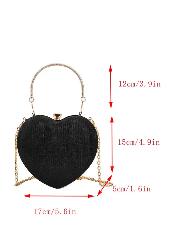 Women's Elegant Heart Shaped Design Evening Bag, Fashion Chain Strap Purse Shoulder Bag for Party, Trendy All-match & Exquisite Bag for Birthday Gift, Valentine's Day, Gift 4