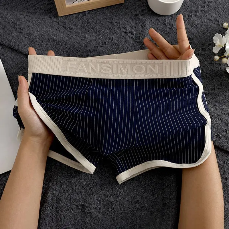 Đồ Lót Nam, Hàng Mới Về, Chất Liệu Cotton, Thiết Kế Sọc, Thoáng Khí, Boxer Đùi, Dành Cho Người Trung Niên Và Thanh Niên, Boxer Đùi Cạp Trung Thích Hợp Cho Bé Trai, Quần Đùi Cá Tính