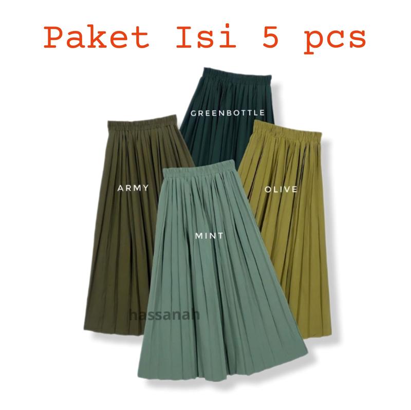 Product Introduction of PAKET ISI 5 PCS ROK PLISKET PREMIUM JUMBO M FiT TO XXL / MAYUNG / MAXI REMPEL LIPAT PANJANG / MAKSI MUSLIM TERBARU TEBAL HYGET TERMURAH Polos Hitam Cokelat Navy Putih Navy 1