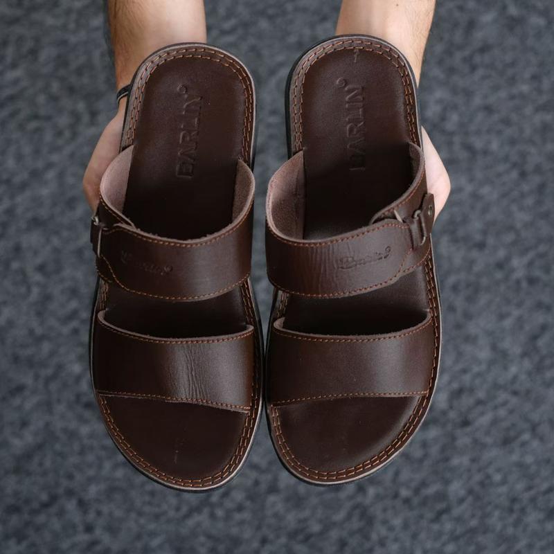 Sandal Slide Pria Kasual Kulit Asli Original - Sandal Selop Pria Laki Cowok Kulit Asli Barlin Original - Sandal Kulit Terbaru Keren Modern Kekinian - 6