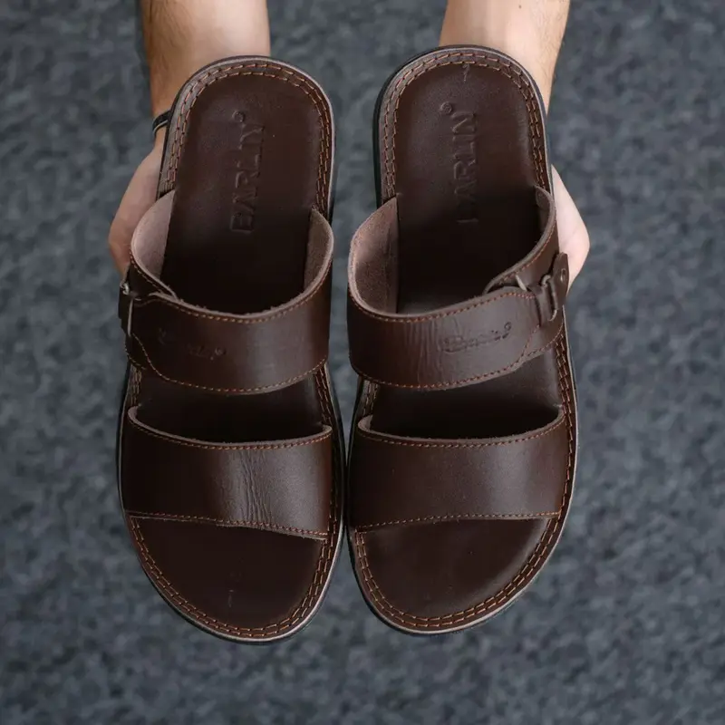 Sandal Slide Pria Kasual Kulit Asli Original - Sandal Selop Pria Laki Cowok Kulit Asli Barlin Original - Sandal Kulit Terbaru Keren Modern Kekinian - 6