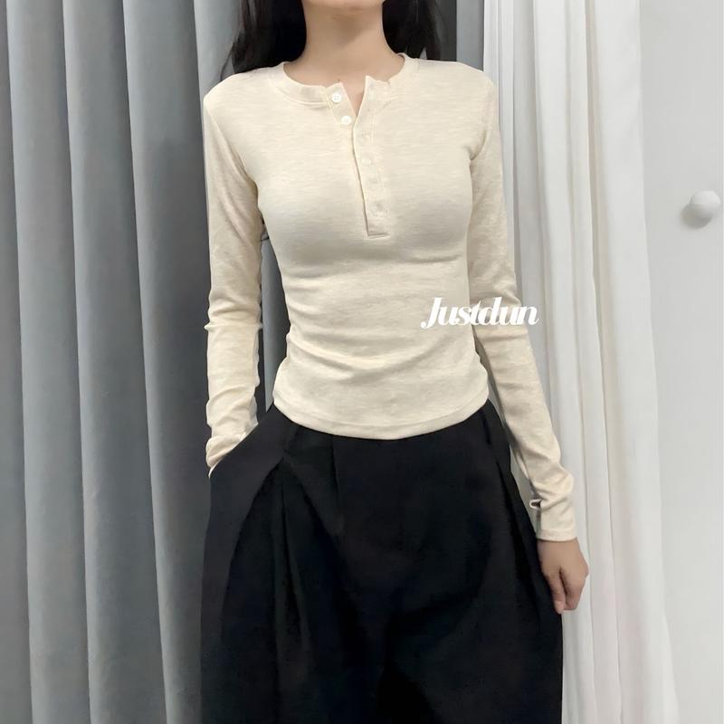 Áo Thun Nữ Tay Dài Ôm Body JUSTDUN T66 - Chất Len Tăm Lông Thỏ, Co Giãn 4 Chiều, Giữ Ấm Mềm Mịn | BigBuy360 - bigbuy360.vn