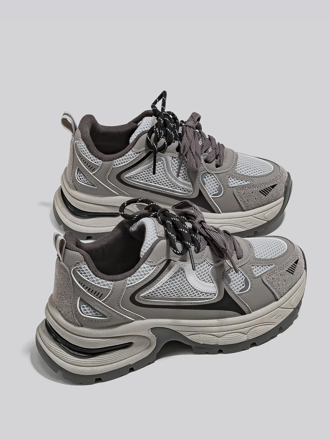 Women's Fashionable Lace Up Mesh Breathable Sneakers, Casual Comfortable Sports Running Shoes, All-match Round Toe Chunky Sneakers for Daily Wear