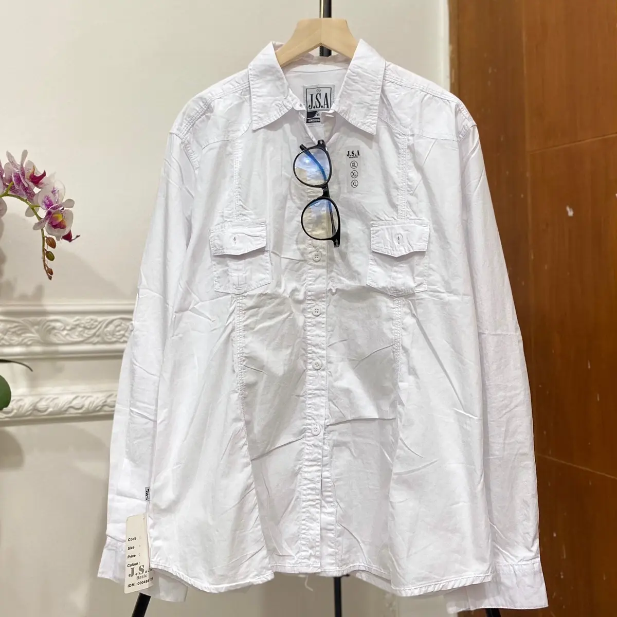 KEMEJA WANITA KERJA KATUN Zura,JSA,Bwi 88 Crew Neck Polos Hitam Putih Slim-fitting Baju Atasan Casual Kerah Kancing Cewek cowok