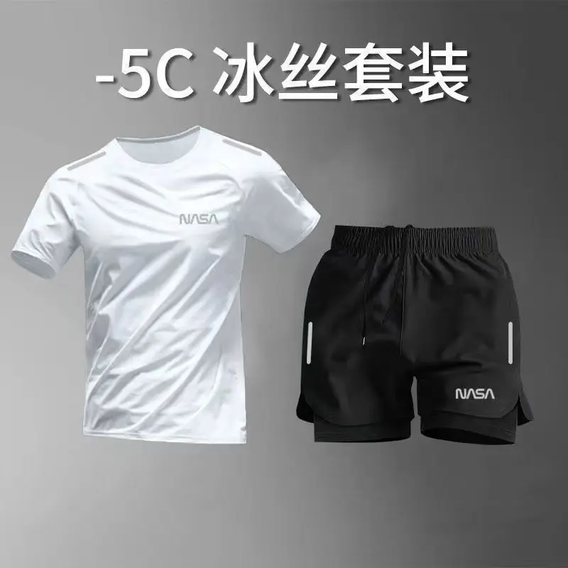 Trang Phục Nhanh Khô Cho Nam, Áo Phông Mùa Hè, Quần Áo Tập Luyện Luyện, Bộ Đồ Bóng Rổ, Quần Đùi Giả Hai Lớp, Bộ Đồ Chạy Bộ, ngắn Tay Thể Thao