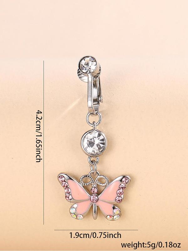 Rhinestone Butterfly Charm Fake Belly Button Ring, Women Belly No Piercing Body Jewelry, for Crop Top Decor 1
