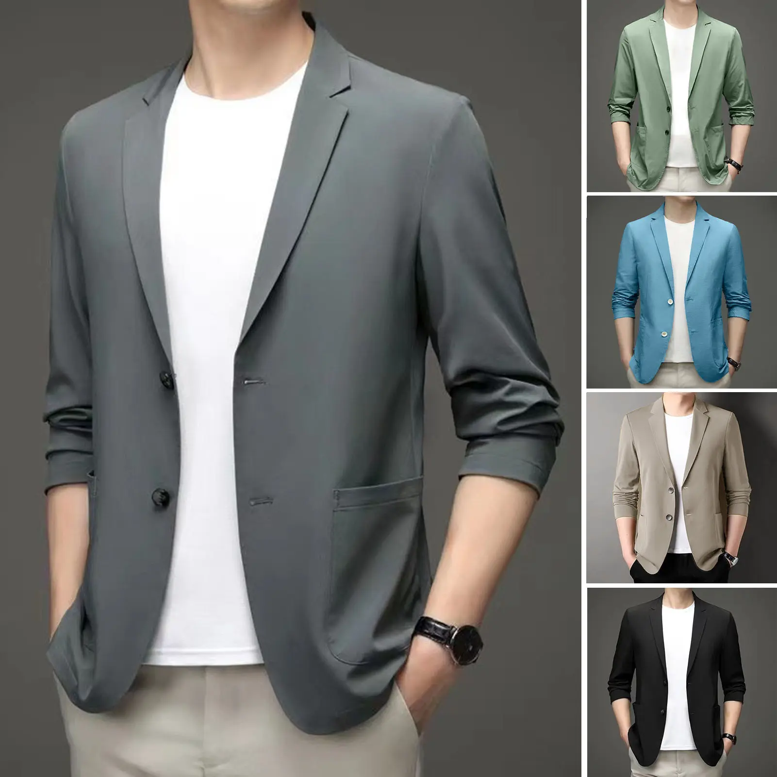 Vunzdez-Bộ Đồ Mùa Hè Trang Trọng Cho Nam, Áo Khoác Công Sở Có Ve Áo, Tay Áo Dài, Nút Đôi, Túi Thẳng, Áo Cardigan Màu Trơn Chống Nhăn, Áo Khoác Công Sở Dáng Rộng